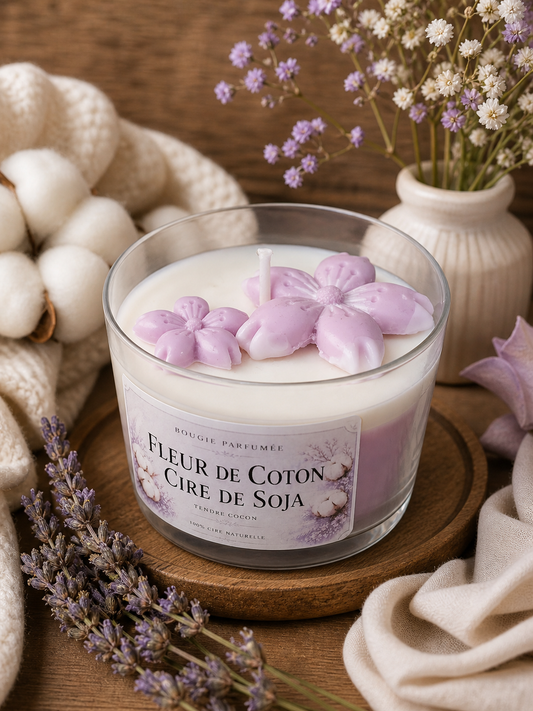 Bougies fleuries fleur de coton